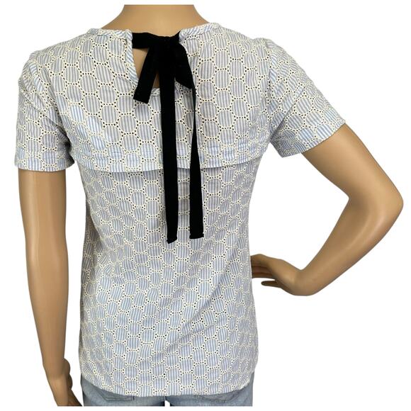 2/$3 J. Crew Seersucker Eyelet Cotton Top Blue Ribbon Tie Crochet Size 00 - Picture 5 of 11